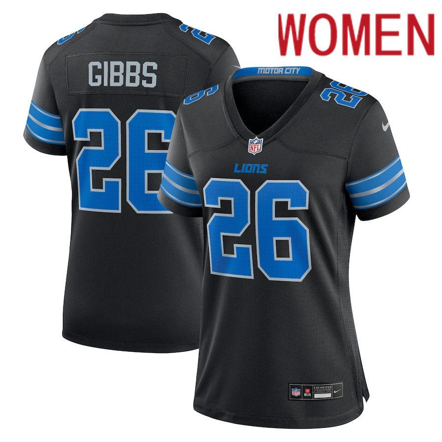 Women Detroit Lions #26 Jahmyr Gibbs Nike Black 2nd Alternate Game NFL Jersey